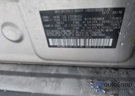 2016 Subaru Outback 2.5I Limited from USA, damaged, VIN 4S4BSANC3G3352912